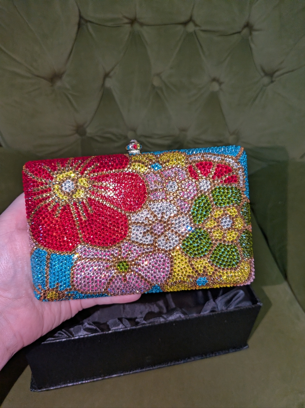 Dolli Lily Crystal Clutch Floral Multicolor Embellished + Box And Dust Bag